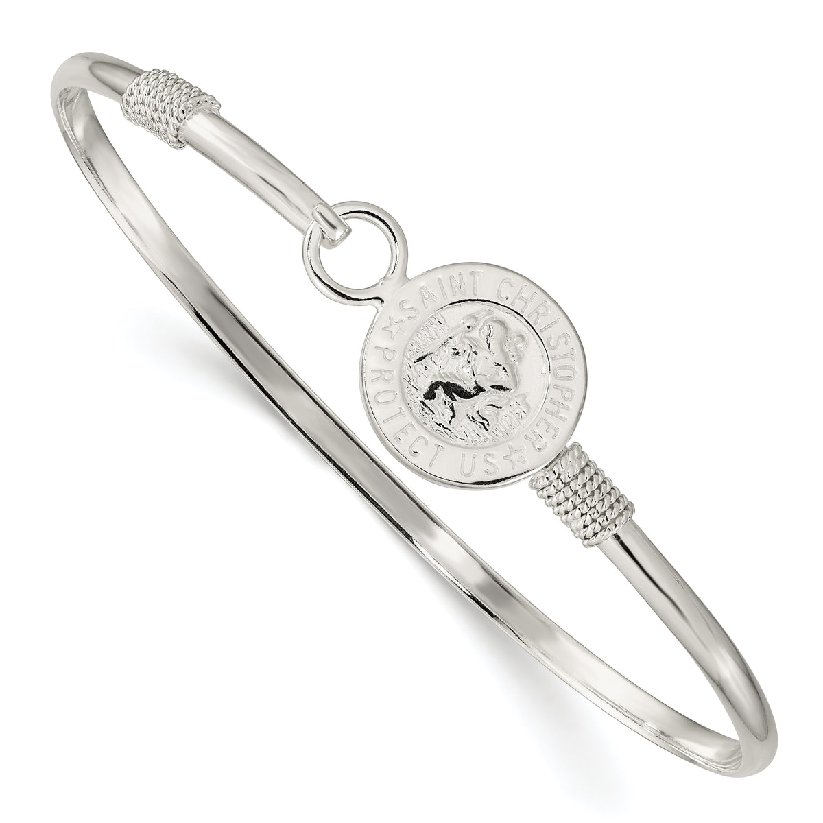 Sterling Silver Polished Saint Christopher Bangle