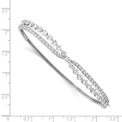 Sterling Silver Rhodium-plated Criss Cross CZ Hinged Bangle