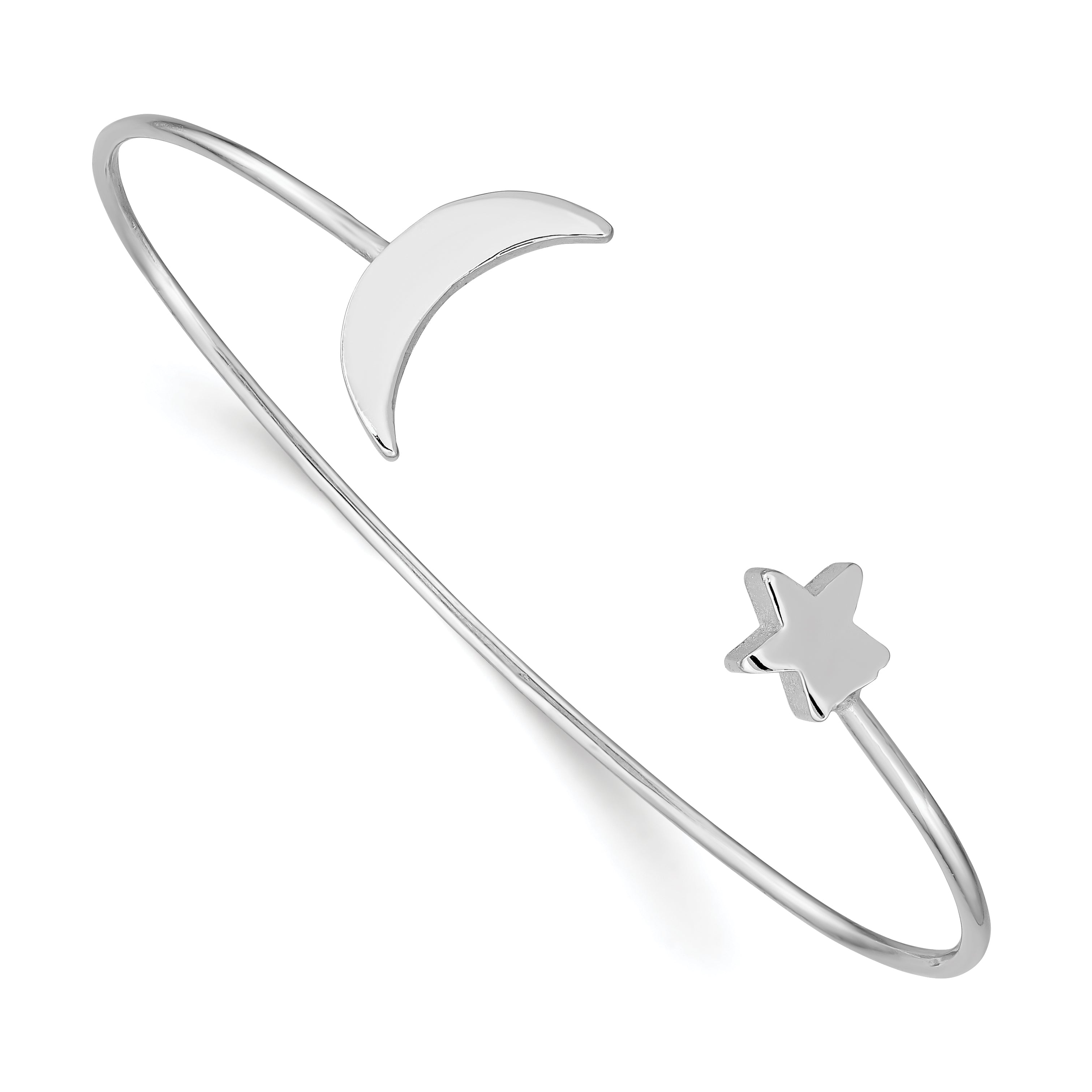 Sterling Silver Rhodium-plated Moon and Star Bangle