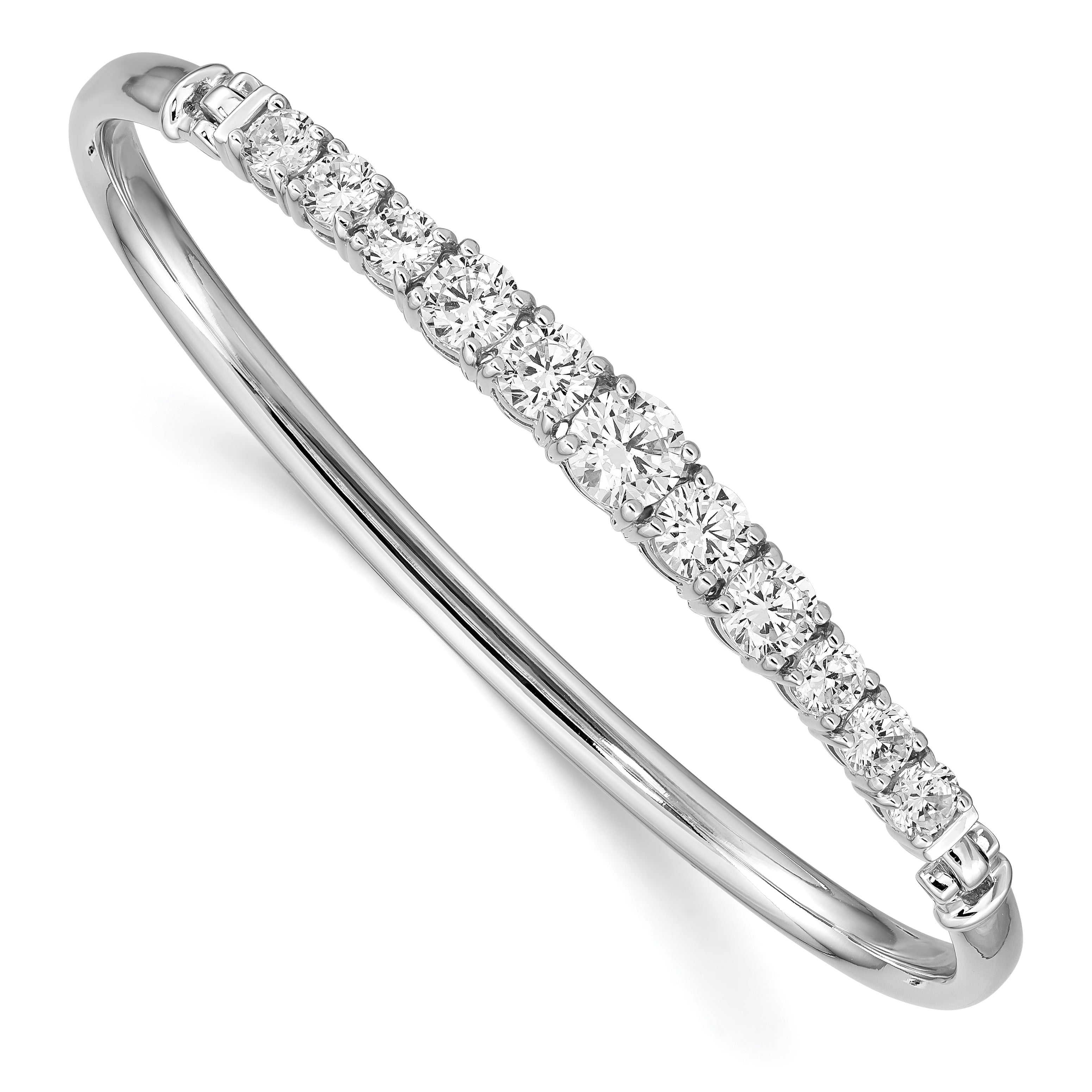 Sterling Silver Rhodium-plated Graduated CZ Hinged Bangle