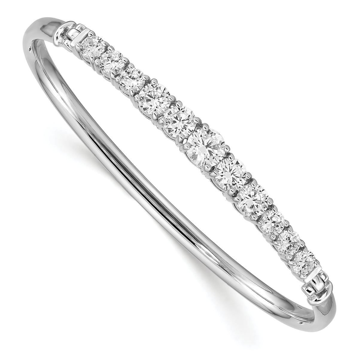 Sterling Silver Rhodium-plated Graduated CZ Hinged Bangle