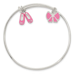 Sterling Silver Enameled Ballet Shoes & Bow Adjustable Children's Bangle