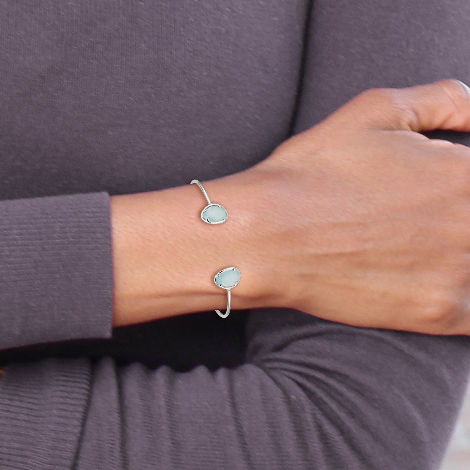 Sterling Silver Blue Chalcedony Bangle