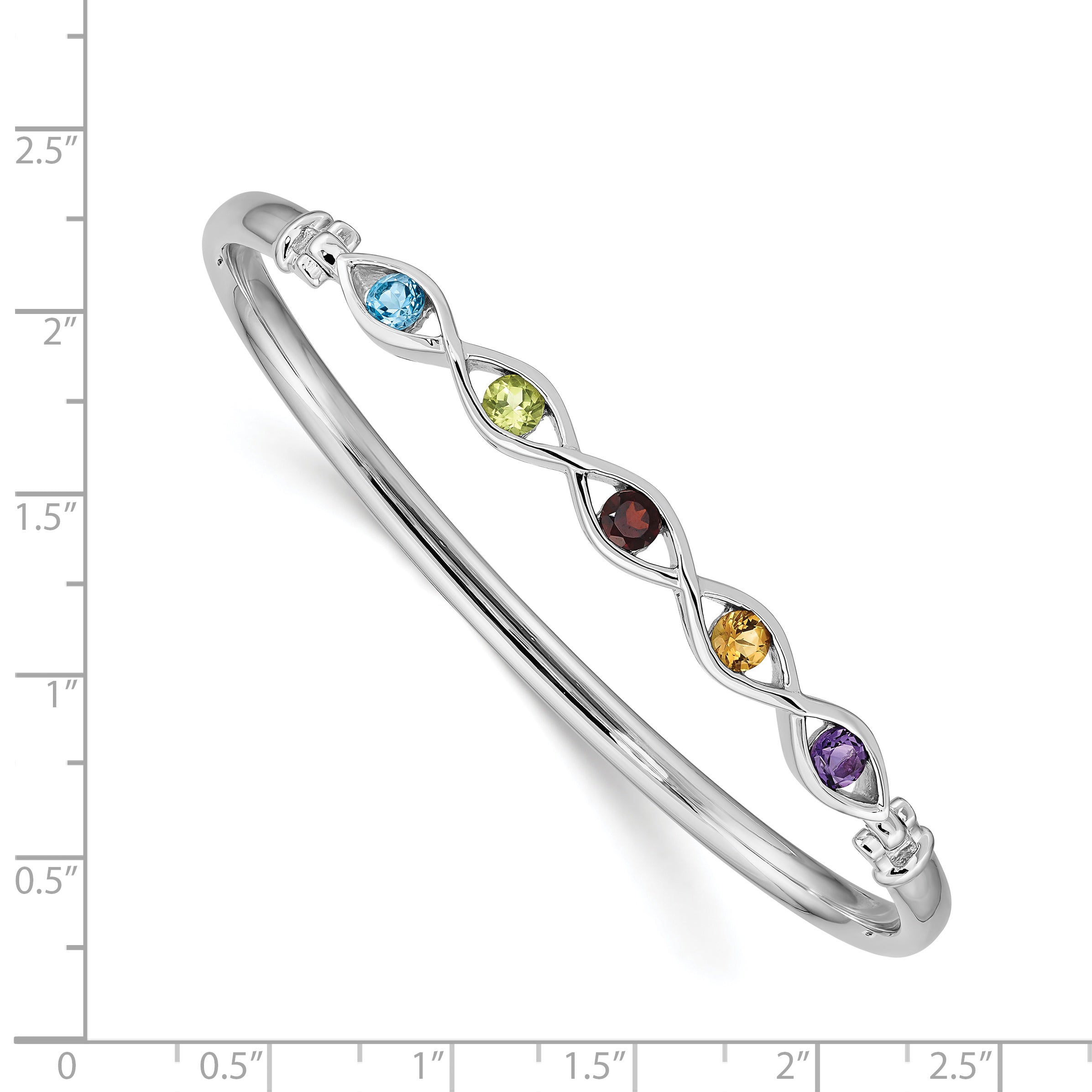 Sterling Silver Rhodium-plated Multi-gemstone Hinged Bangle