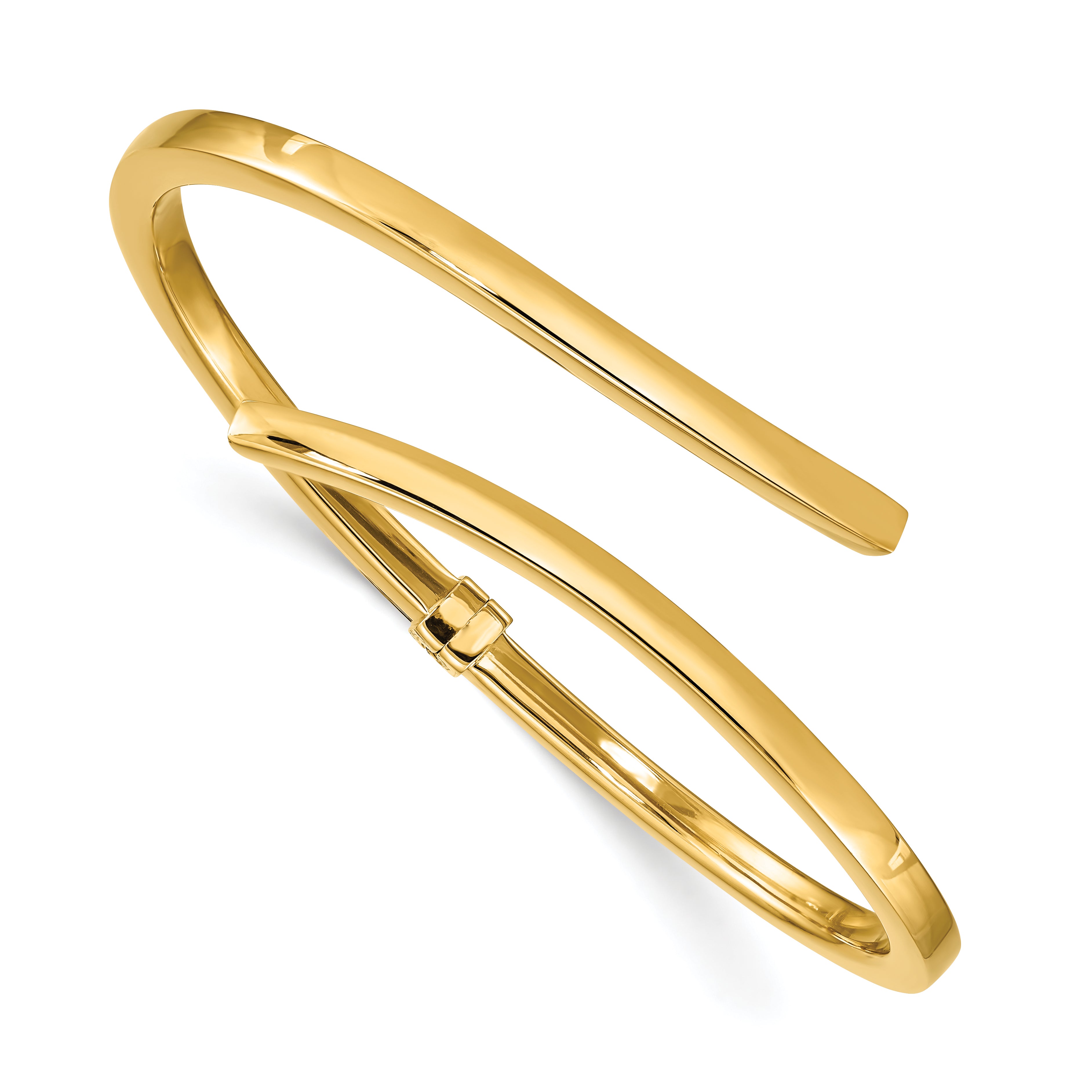 Sterling Silver Gold-tone Polished Bypass Hinged Bangle