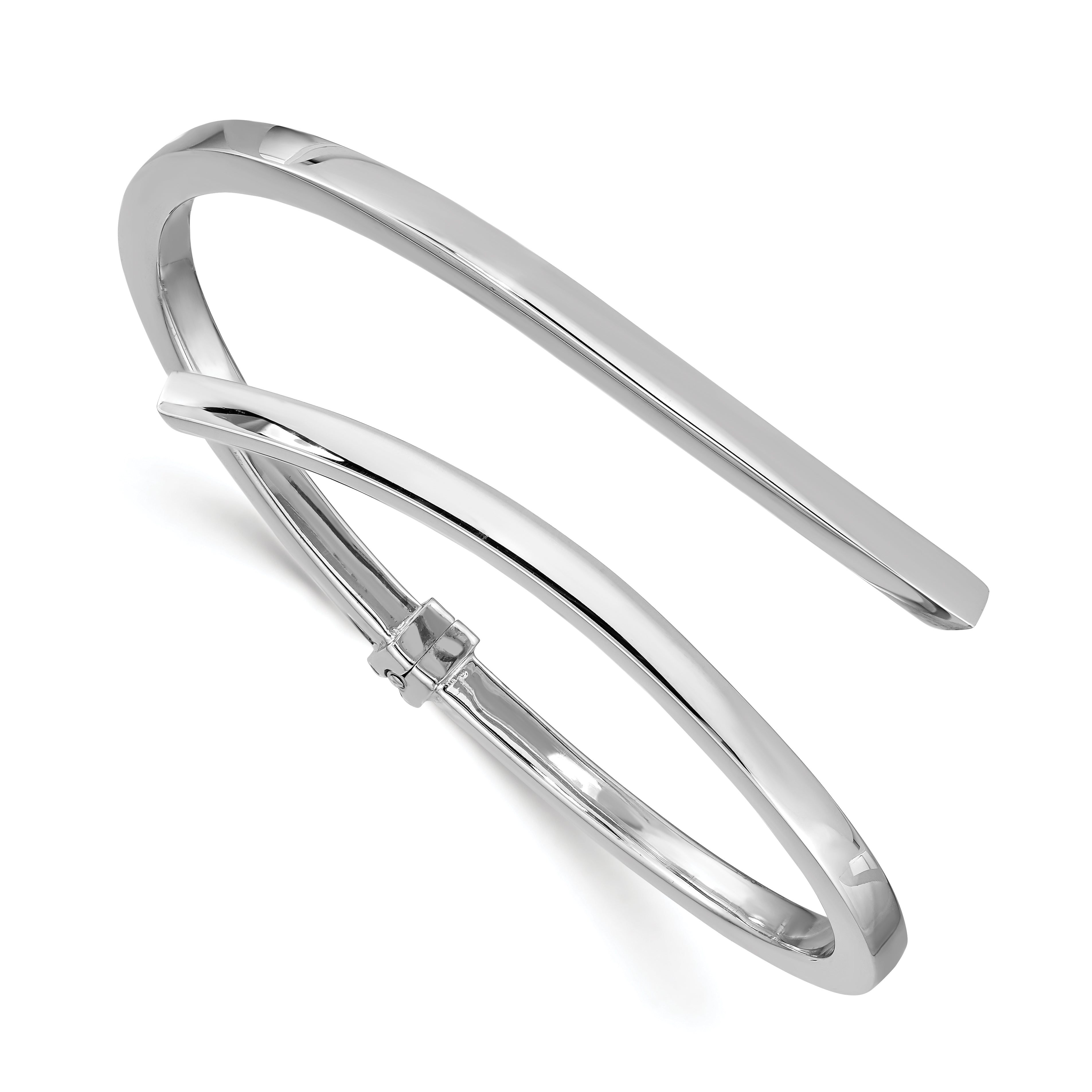 Sterling Silver Rhodium-plated Polished Bypass Hinged Bangle