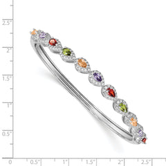 Sterling Silver Rhodium-plated Multi-Color CZ Hinged Bangle