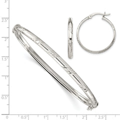 Sterling Silver D/C 4mm Bangle and 3mm Hoop Earring Set