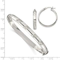 Sterling Silver D/C 6mm Bangle and 4mm Hoop Earring Set