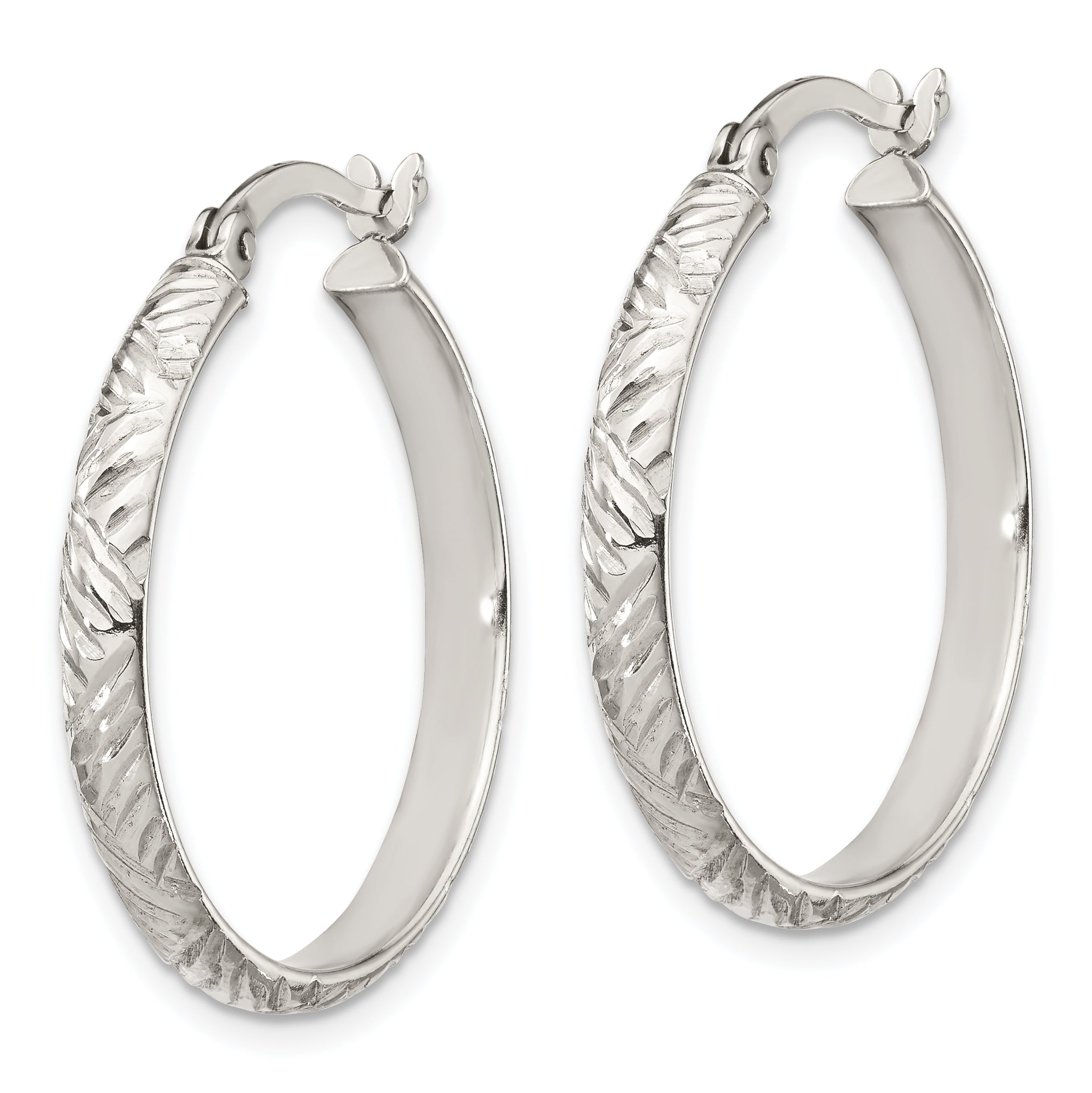 Sterling Silver D/C 4mm Bangle and 3mm Hoop Earring Set