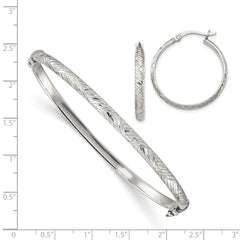 Sterling Silver D/C 4mm Bangle and 3mm Hoop Earring Set