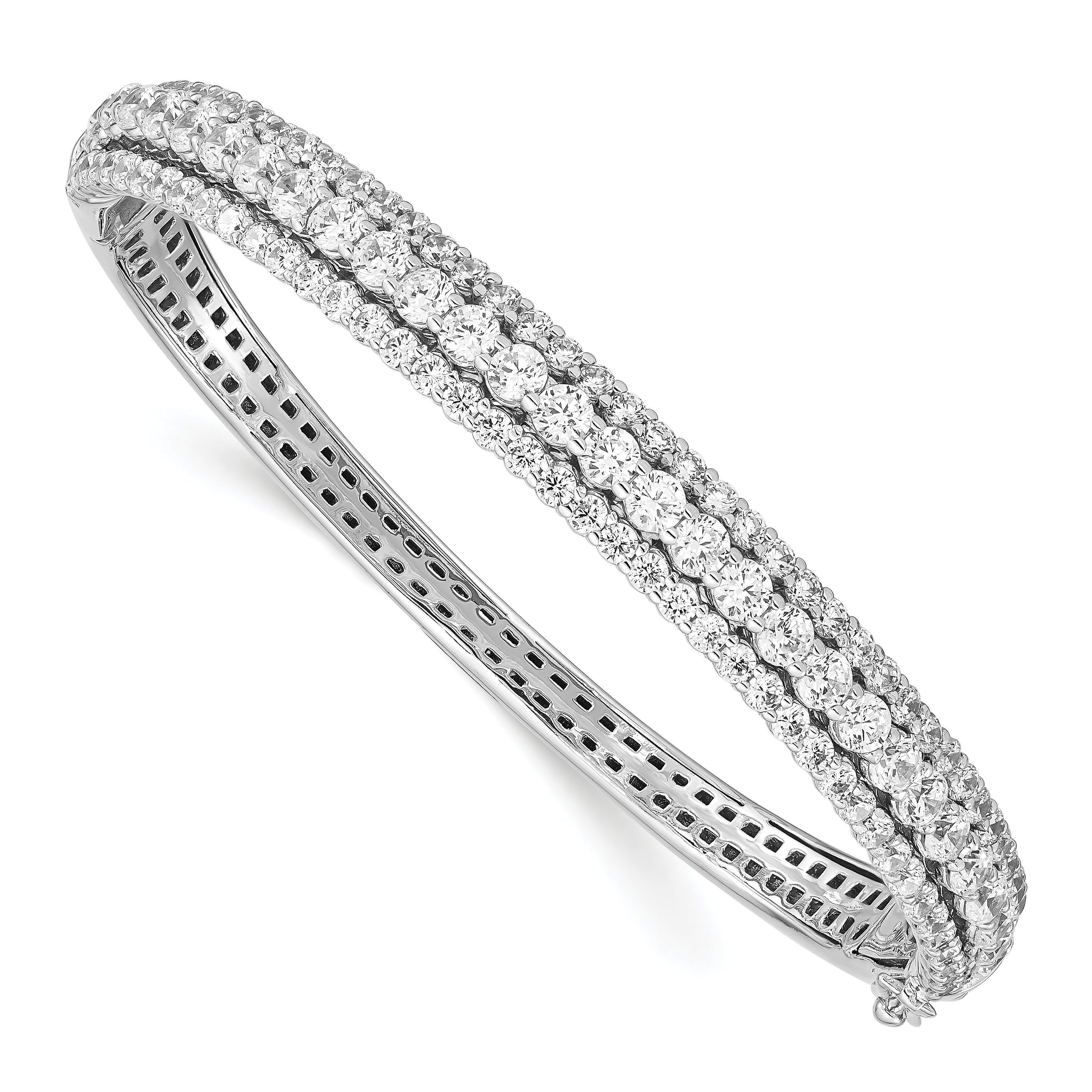 Sterling Shimmer Sterling Silver Rhodium-plated 116 Stone CZ Hinged Bangle Bracelet