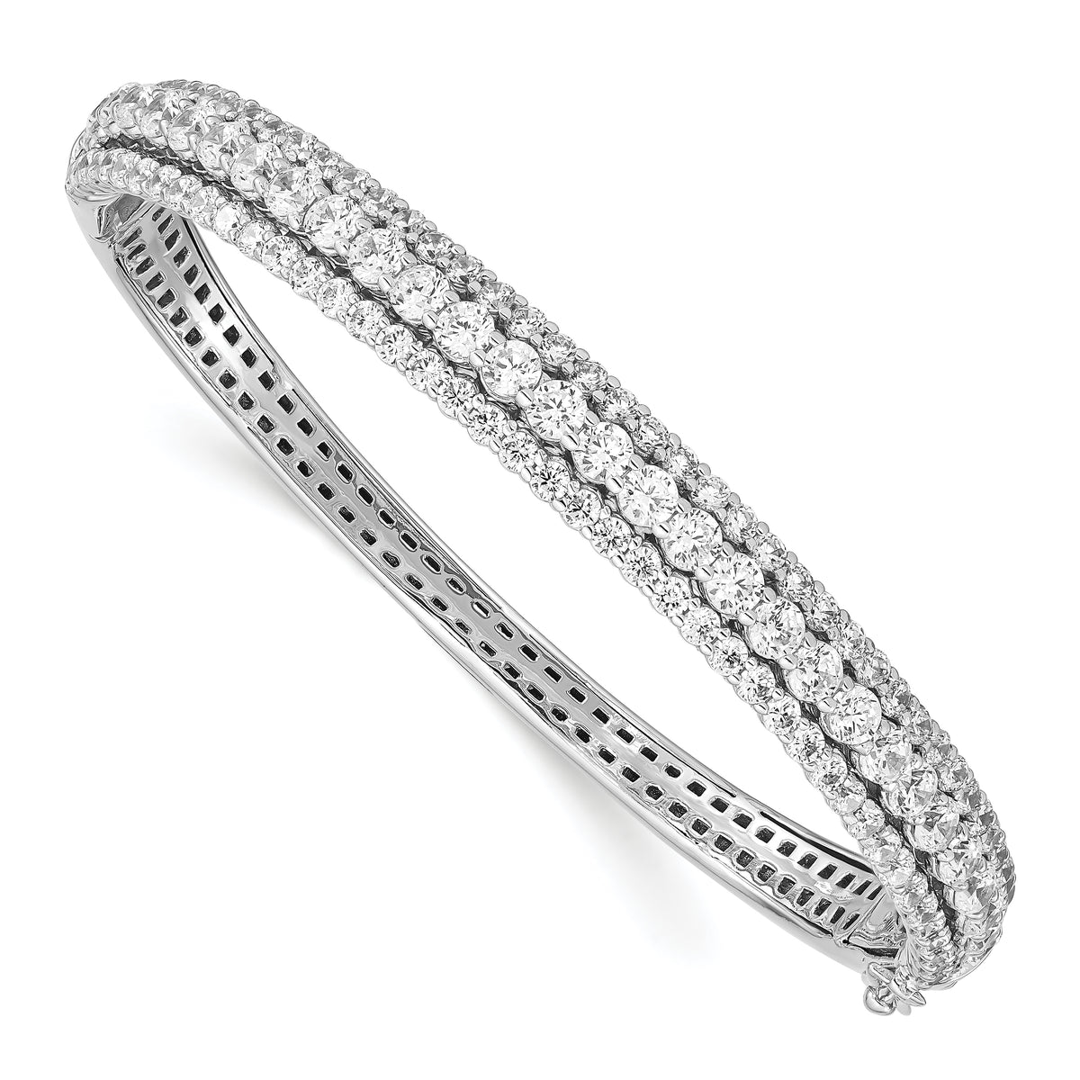 Sterling Shimmer Sterling Silver Rhodium-plated 116 Stone CZ Hinged Bangle Bracelet