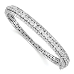 Sterling Shimmer Sterling Silver Rhodium-plated 116 Stone CZ Hinged Bangle Bracelet