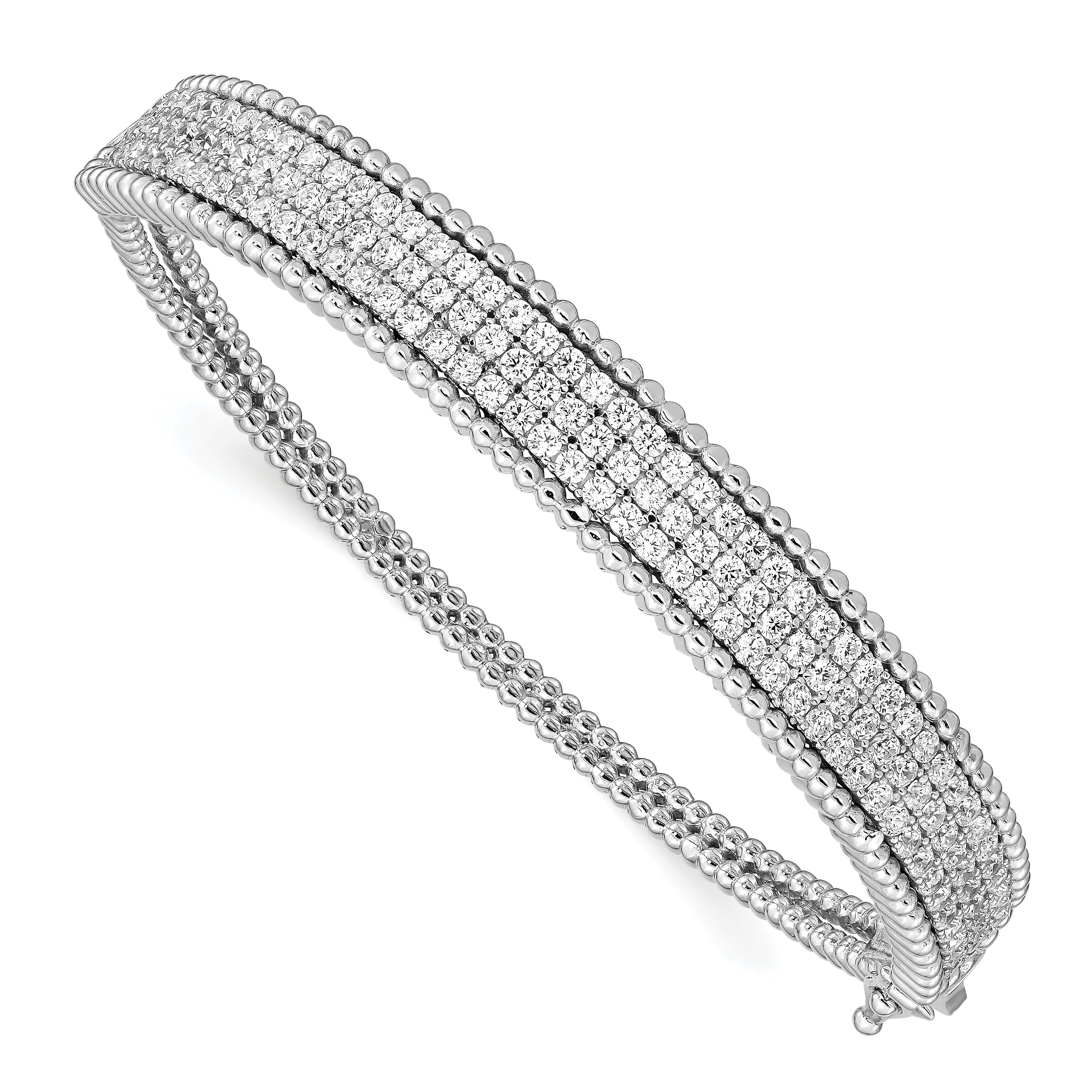 Sterling Shimmer Sterling Silver Rhodium-plated 137 Stone CZ Hinged Bangle Bracelet