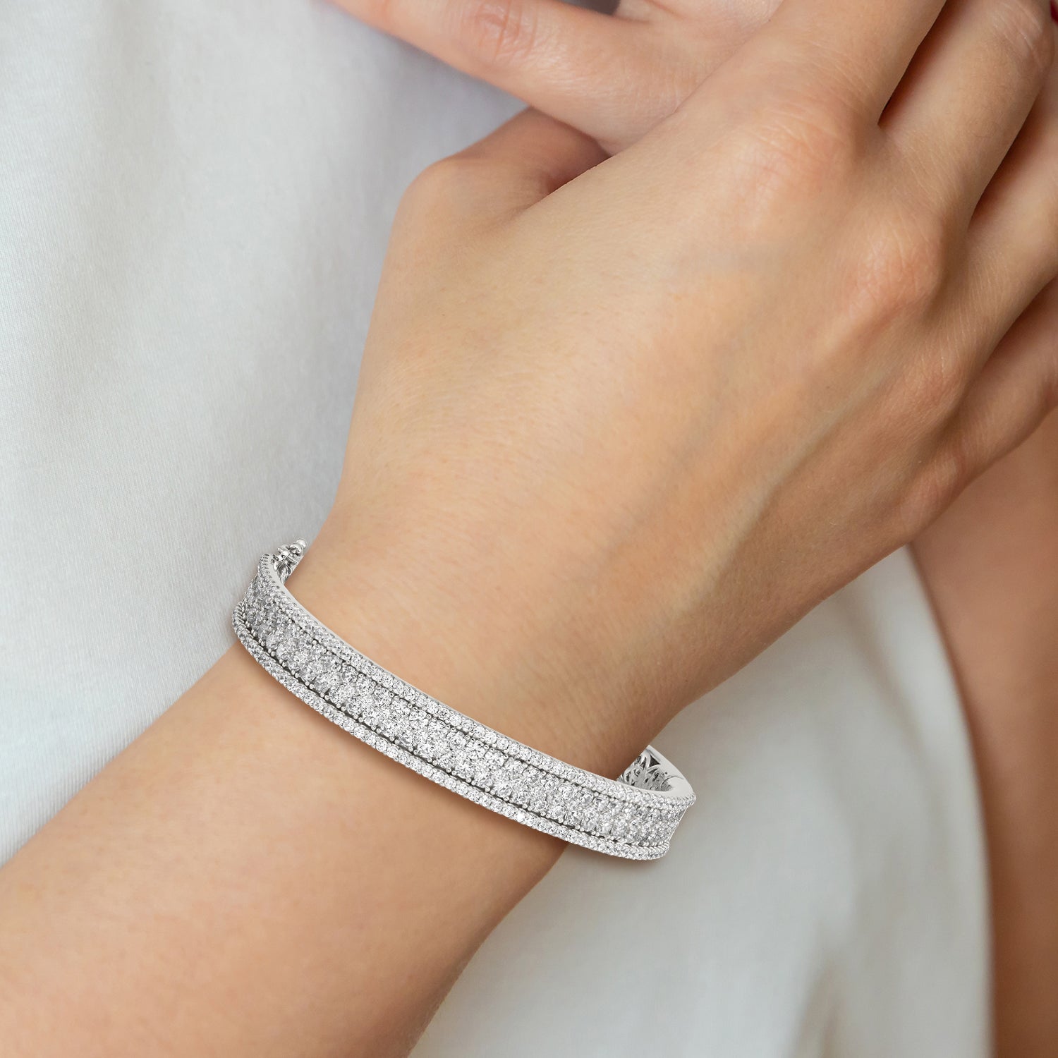 Sterling Shimmer Sterling Silver Rhodium-plated 215 Stone Pav‚ CZ Hinged Bangle Bracelet