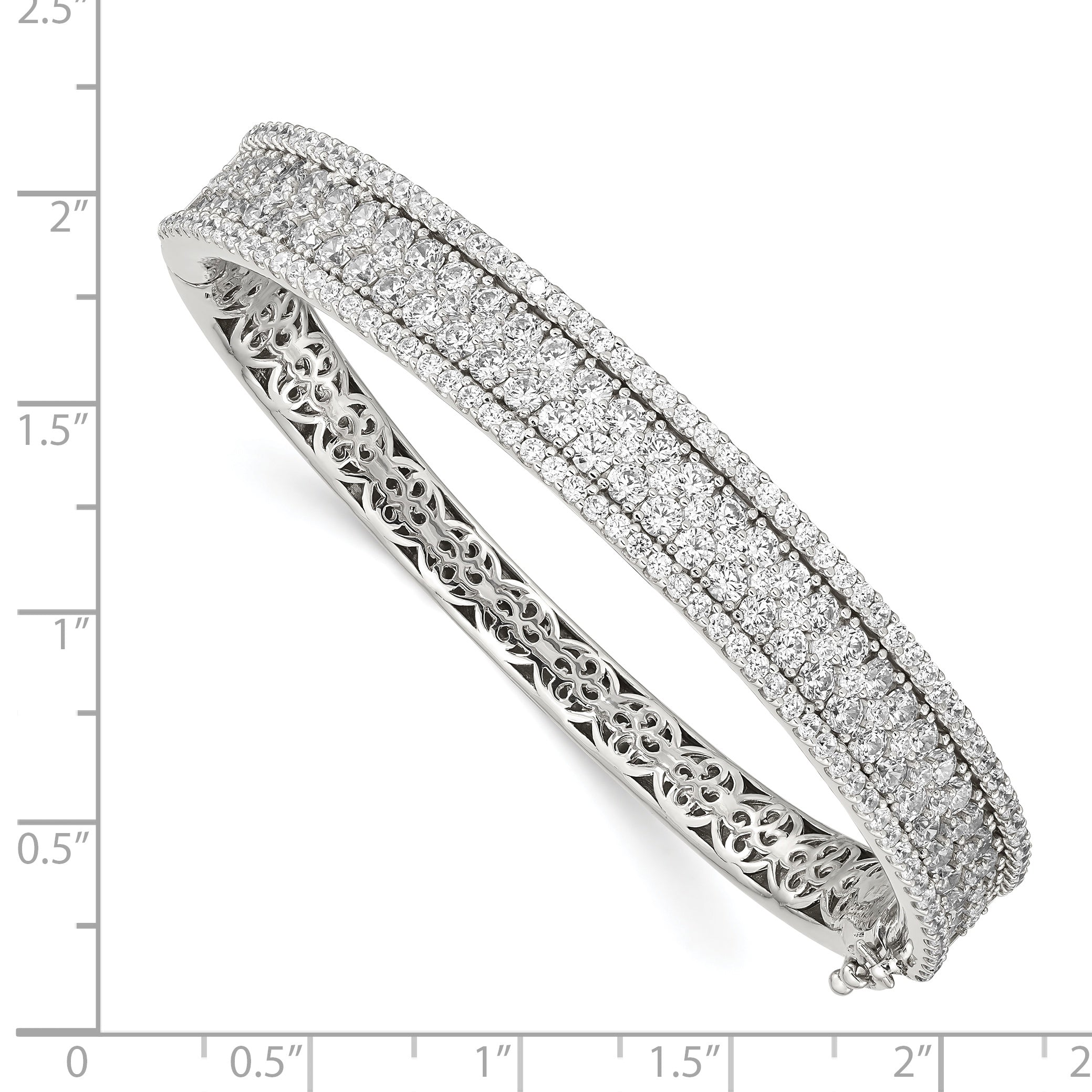 Sterling Shimmer Sterling Silver Rhodium-plated 215 Stone Pav‚ CZ Hinged Bangle Bracelet