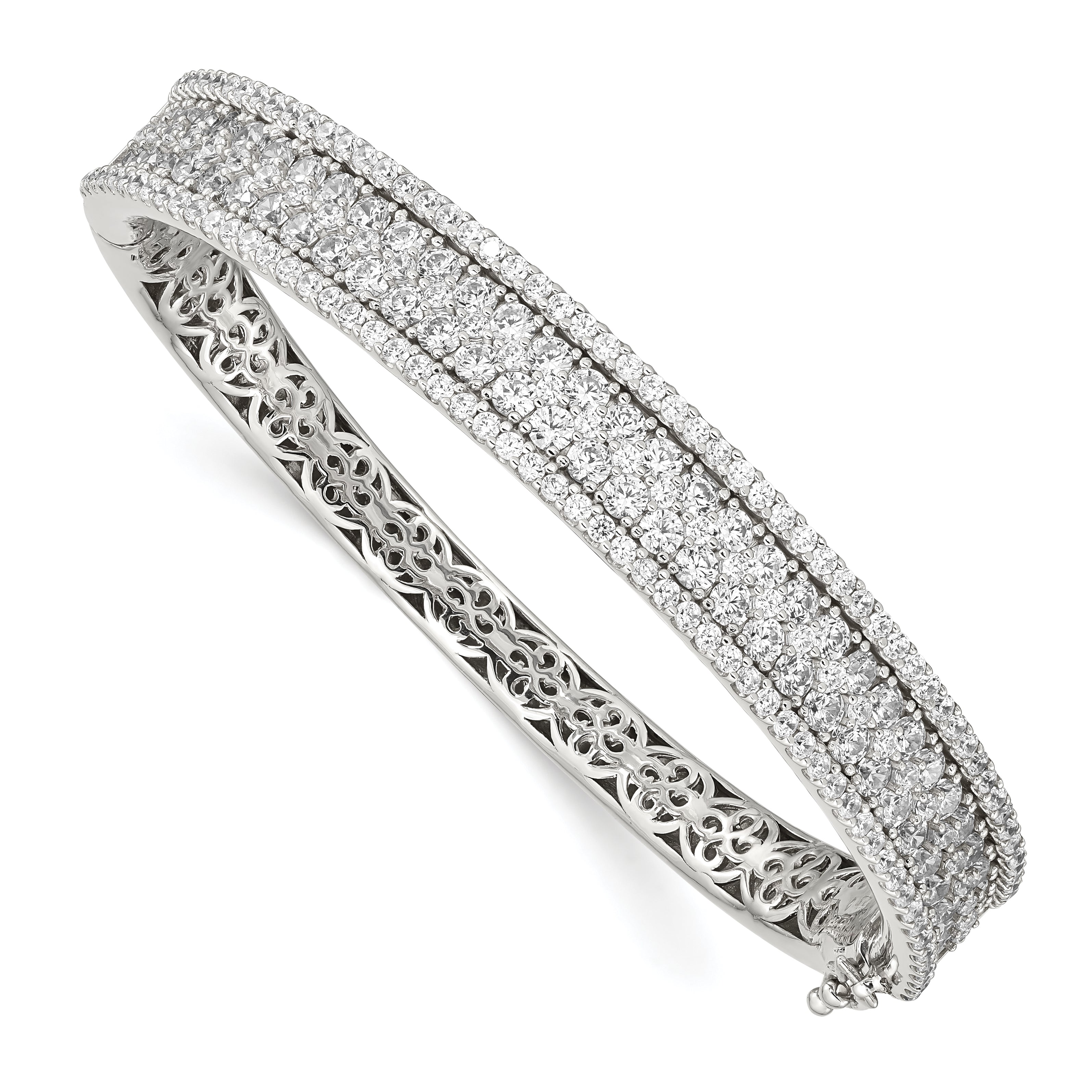 Sterling Shimmer Sterling Silver Rhodium-plated 215 Stone Pav‚ CZ Hinged Bangle Bracelet