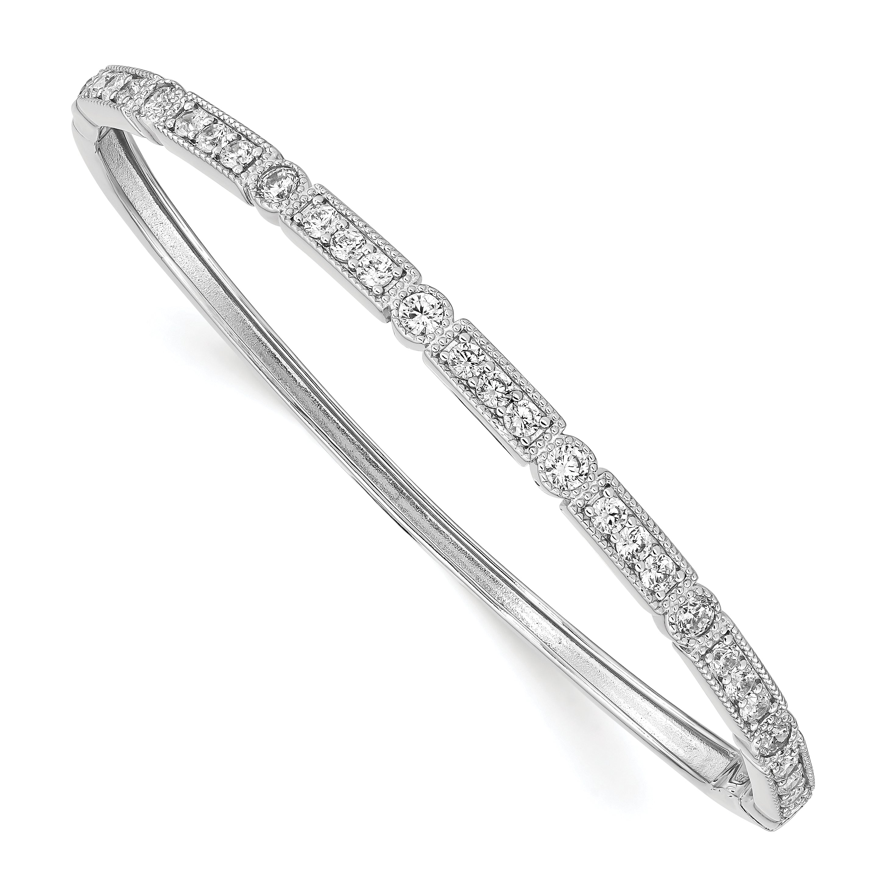 Sterling Shimmer Sterling Silver Rhodium-plated 29 Stone CZ Hinged Bangle Bracelet