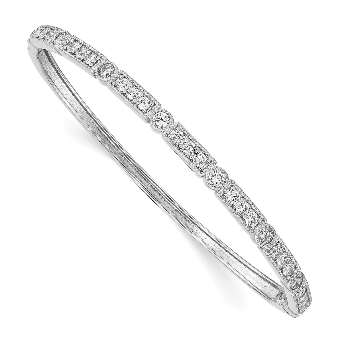 Sterling Shimmer Sterling Silver Rhodium-plated 29 Stone CZ Hinged Bangle Bracelet