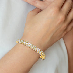 Sterling Shimmer Sterling Silver Gold-tone Flash Gold-plated 349 Stone CZ Hinged Bangle Bracelet