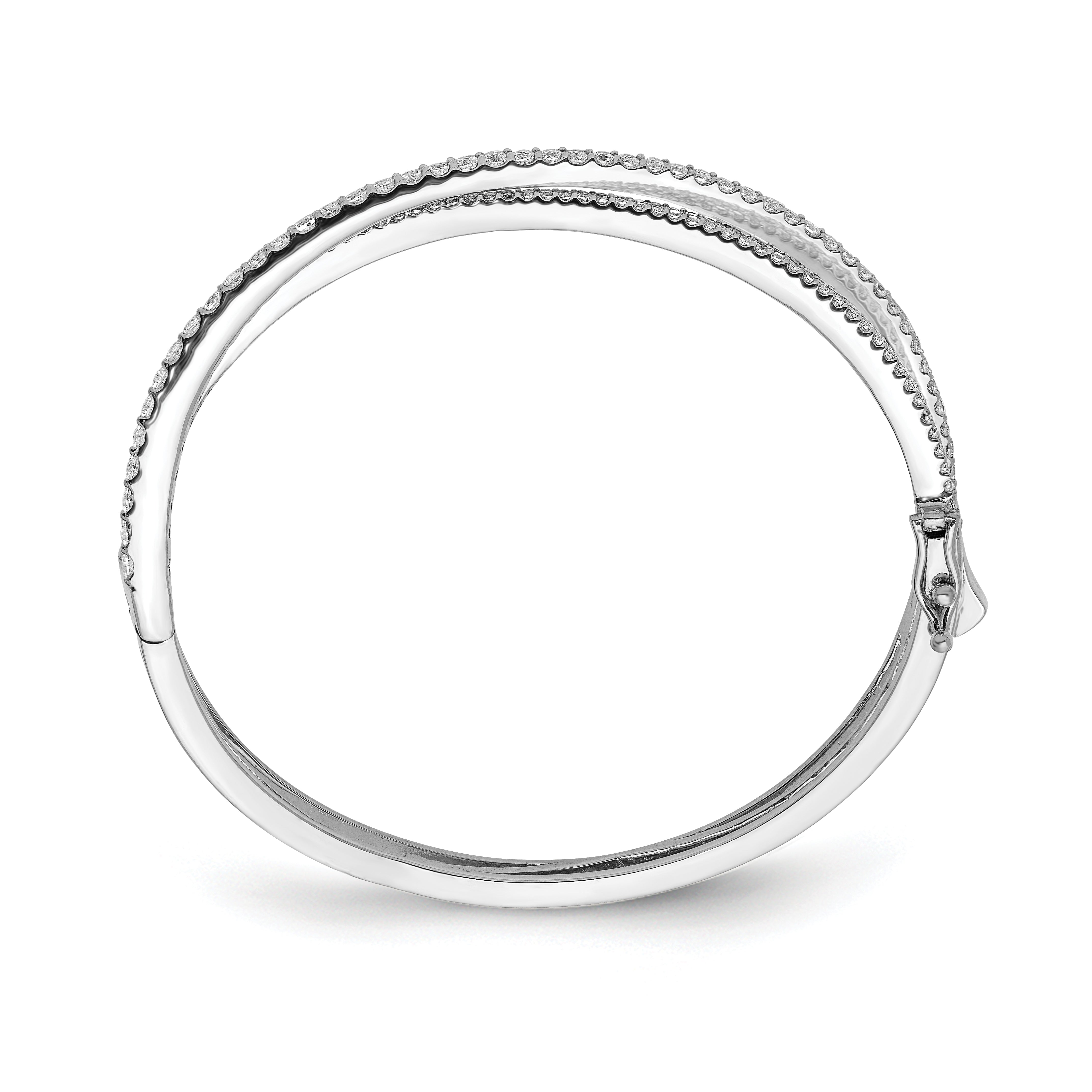 Sterling Shimmer Sterling Silver Rhodium-plated 177 Stone CZ Hinged Criss Cross Bangle Bracelet