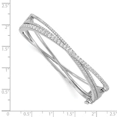 Sterling Shimmer Sterling Silver Rhodium-plated 177 Stone CZ Hinged Criss Cross Bangle Bracelet