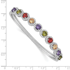 Prizma Sterling Silver Rhodium-plated White and Colorful CZ Hinged Bangle