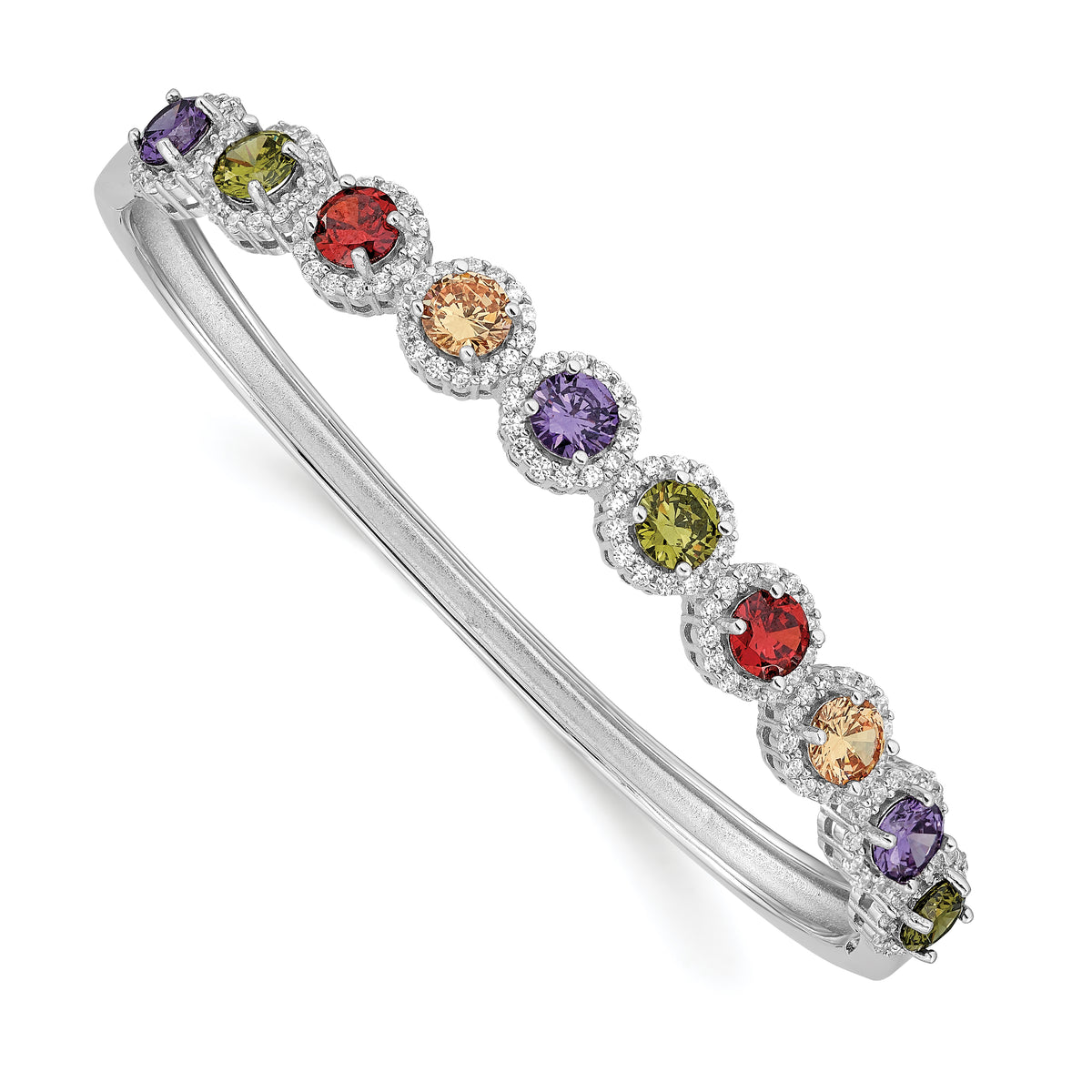 Prizma Sterling Silver Rhodium-plated White and Colorful CZ Hinged Bangle