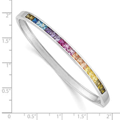 Prizma Sterling Silver Rhodium-plated Channel-Set Colorful CZ Hinged Bangle