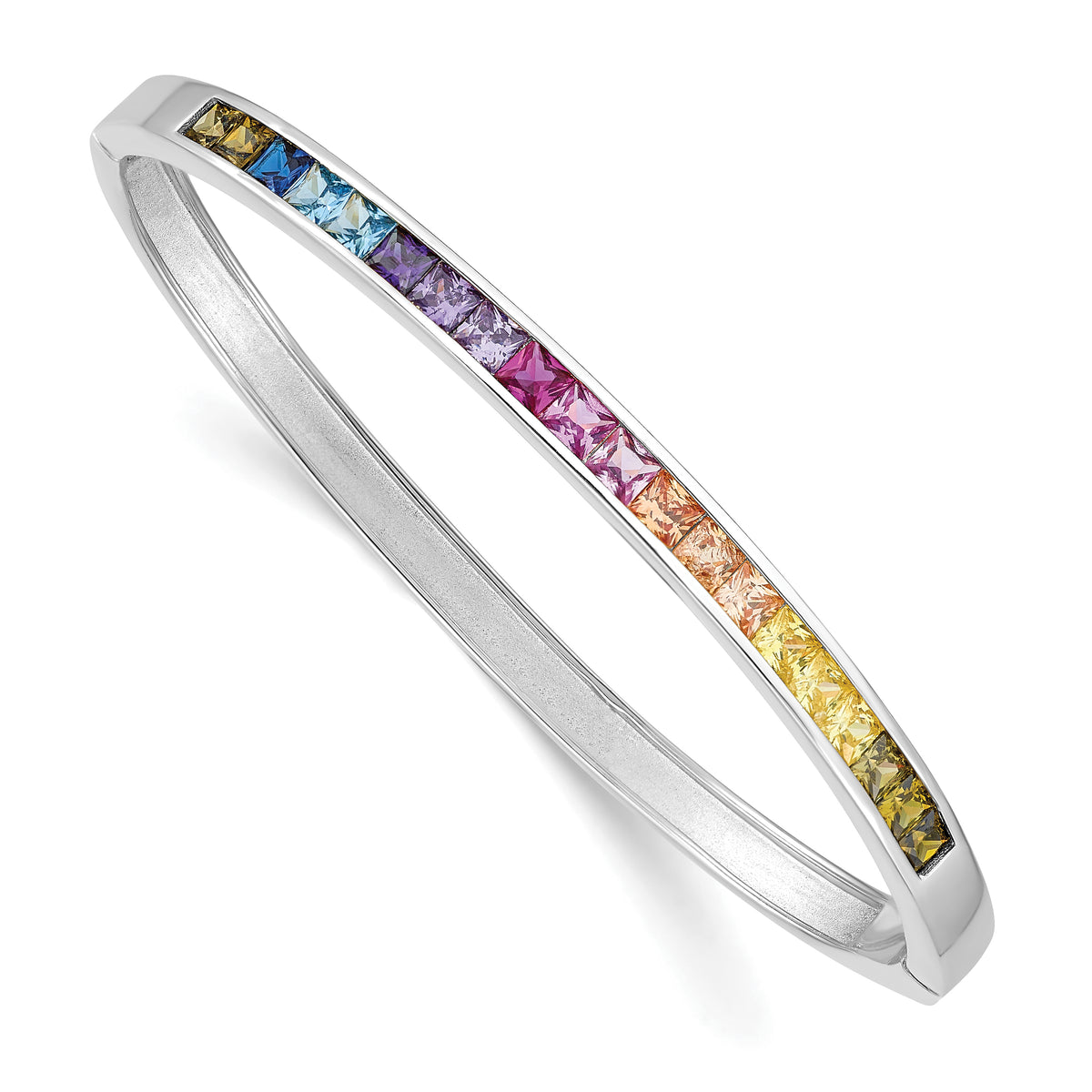 Prizma Sterling Silver Rhodium-plated Channel-Set Colorful CZ Hinged Bangle