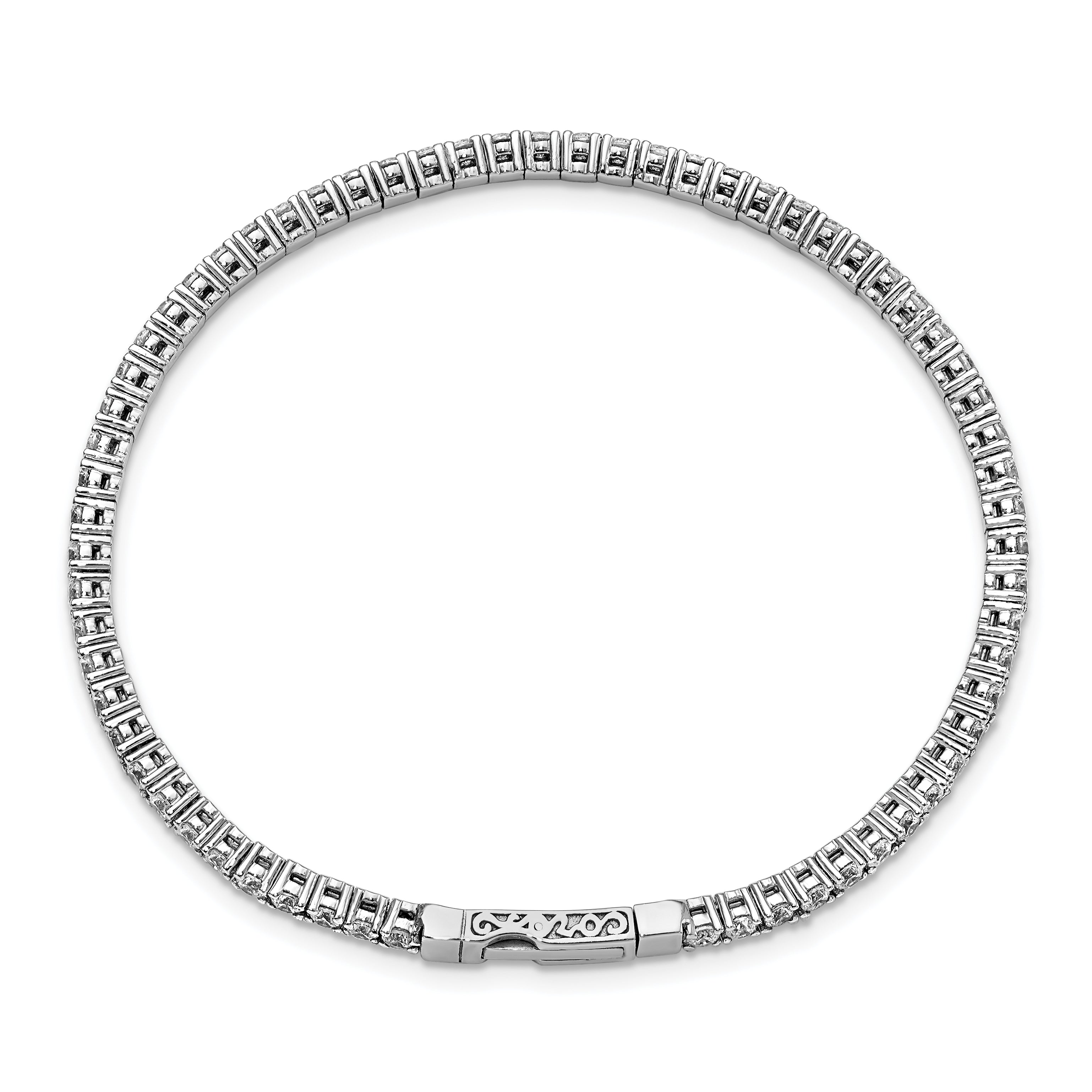 Sterling Shimmer Sterling Silver Rhodium-plated 65 Stone CZ Flexible Bangle Bracelet