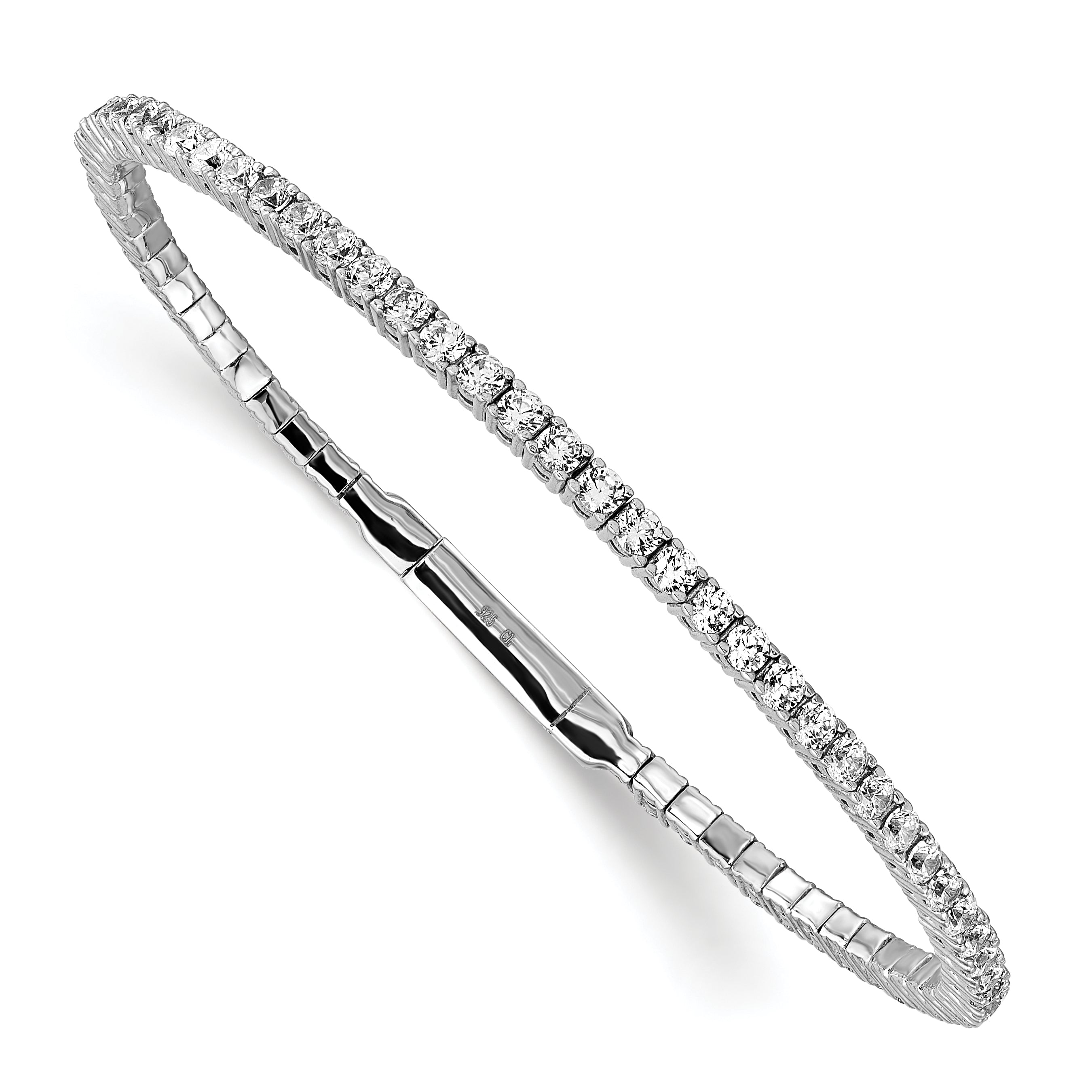 Sterling Shimmer Sterling Silver Rhodium-plated 65 Stone CZ Flexible Bangle Bracelet