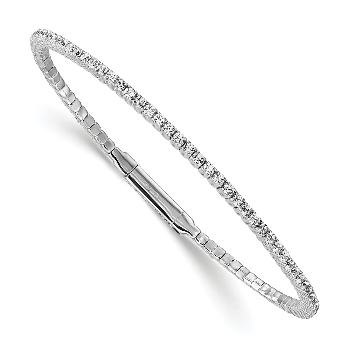 Sterling Shimmer Sterling Silver Rhodium-plated 76 Stone CZ Flexible Bangle Bracelet