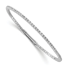 Sterling Shimmer Sterling Silver Rhodium-plated 76 Stone CZ Flexible Bangle Bracelet