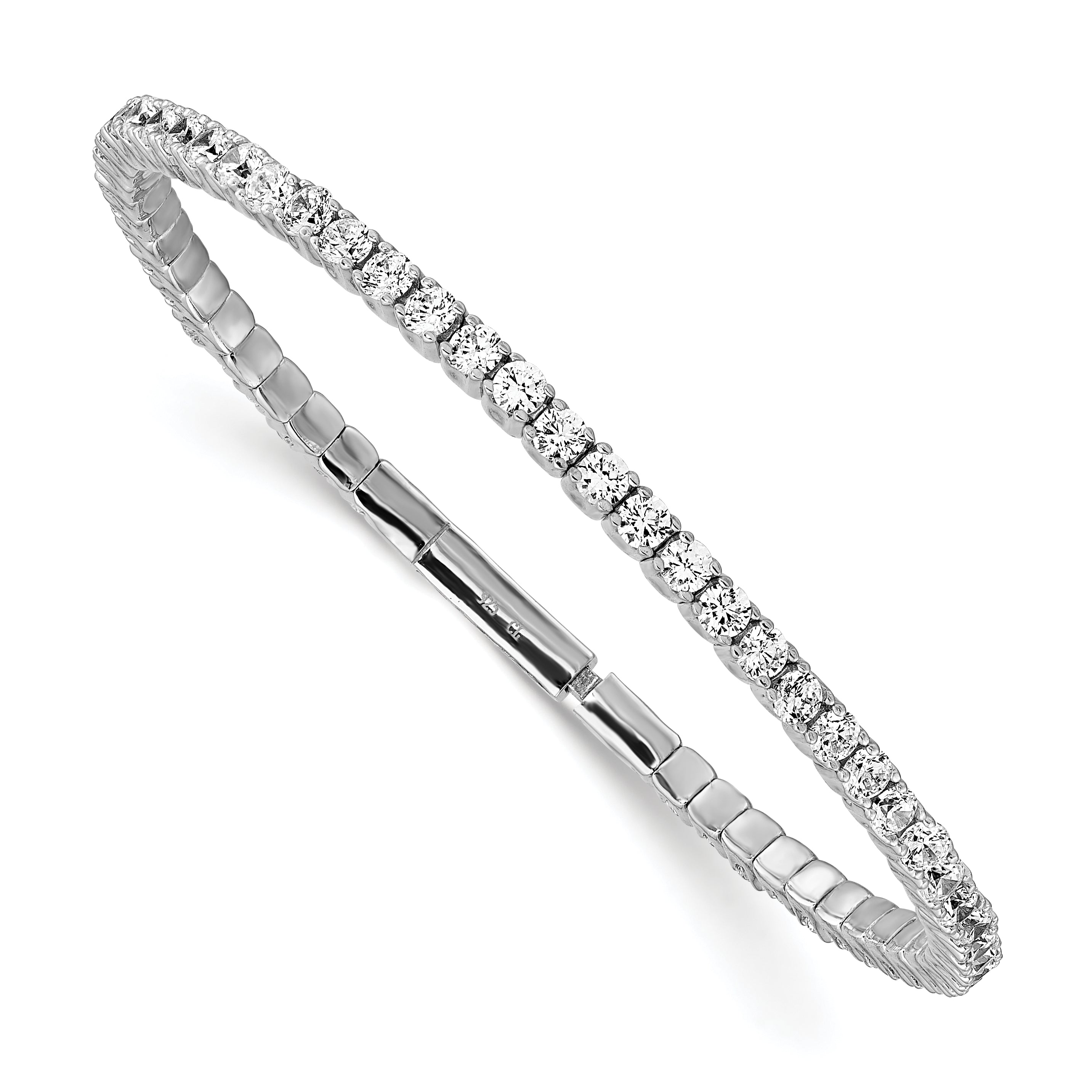 Sterling Shimmer Sterling Silver Rhodium-plated 56 Stone CZ Flexible Bangle Bracelet