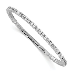 Sterling Shimmer Sterling Silver Rhodium-plated 56 Stone CZ Flexible Bangle Bracelet