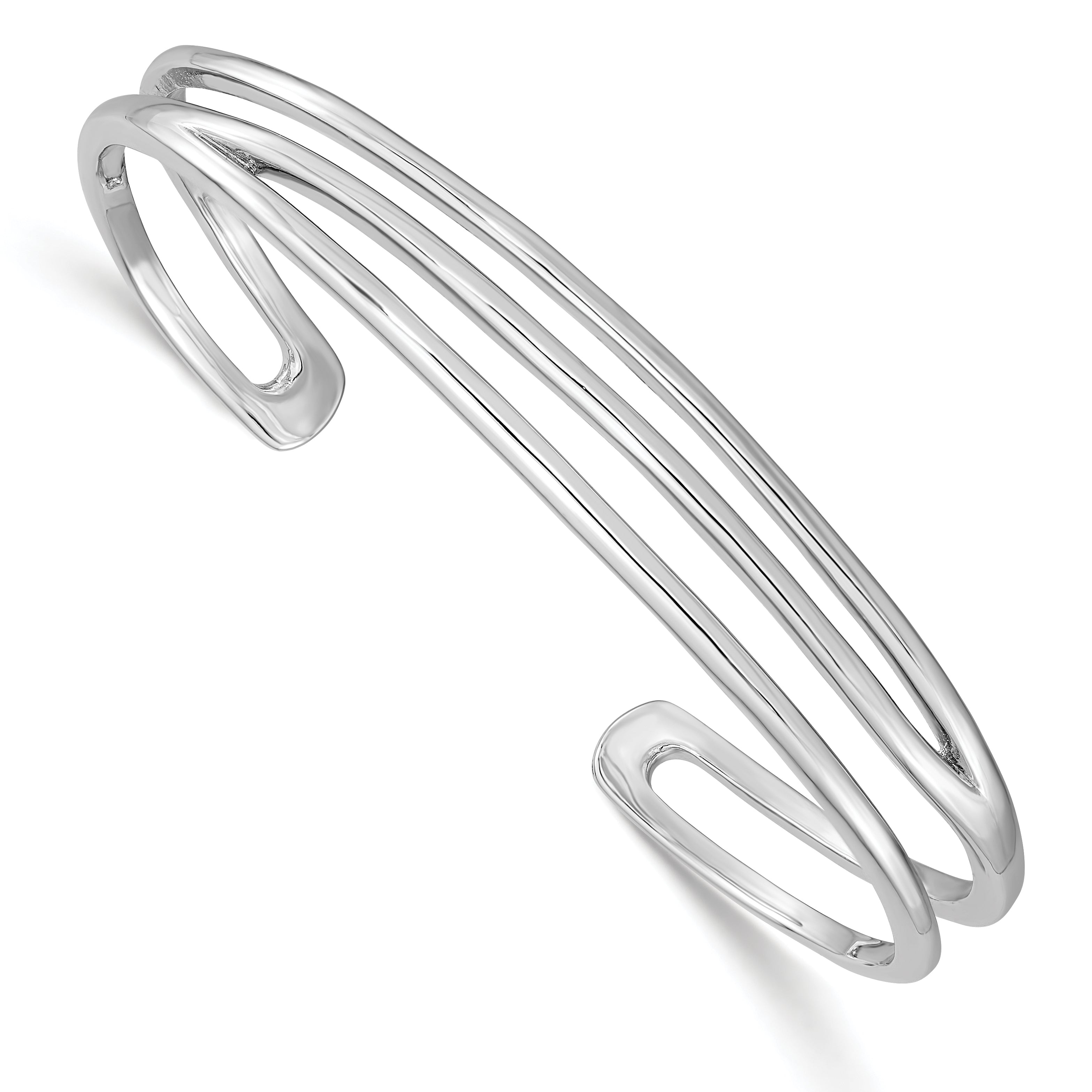 Sterling Silver RH-plated Polished Three Line Cuff Bangle