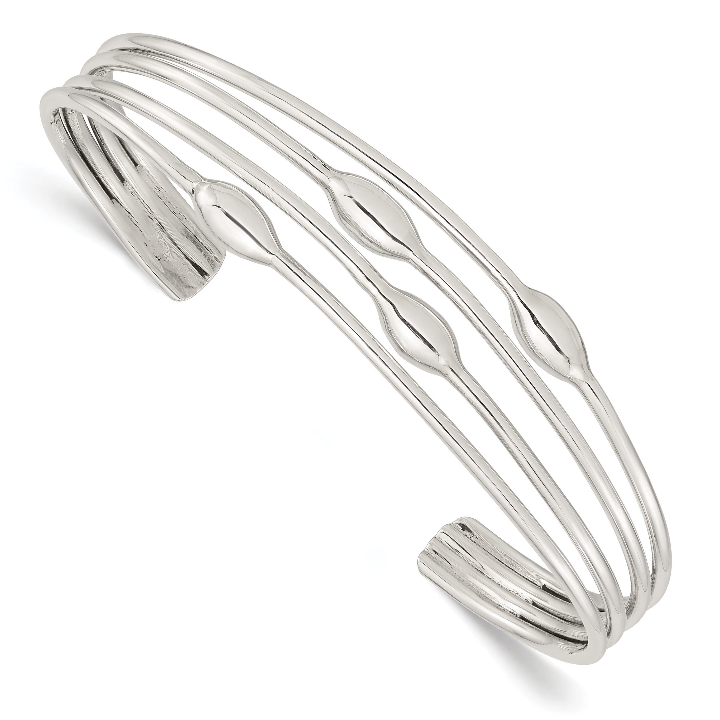 Sterling Silver Polished 4 Band Cuff Bangle