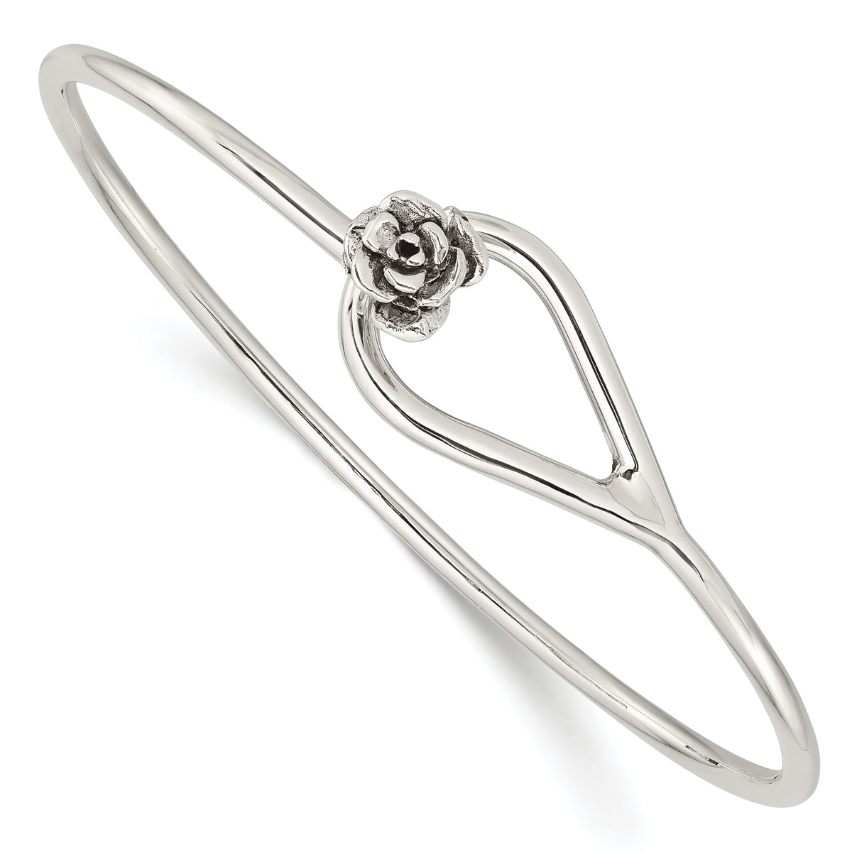 Sterling Silver Polished Flower Catch Bangle