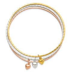 Sterling Silver/Gold-tone/Rose-tone w/Puffed Heart Bangle Set