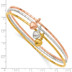 Sterling Silver/Gold-tone/Rose-tone w/Puffed Heart Bangle Set