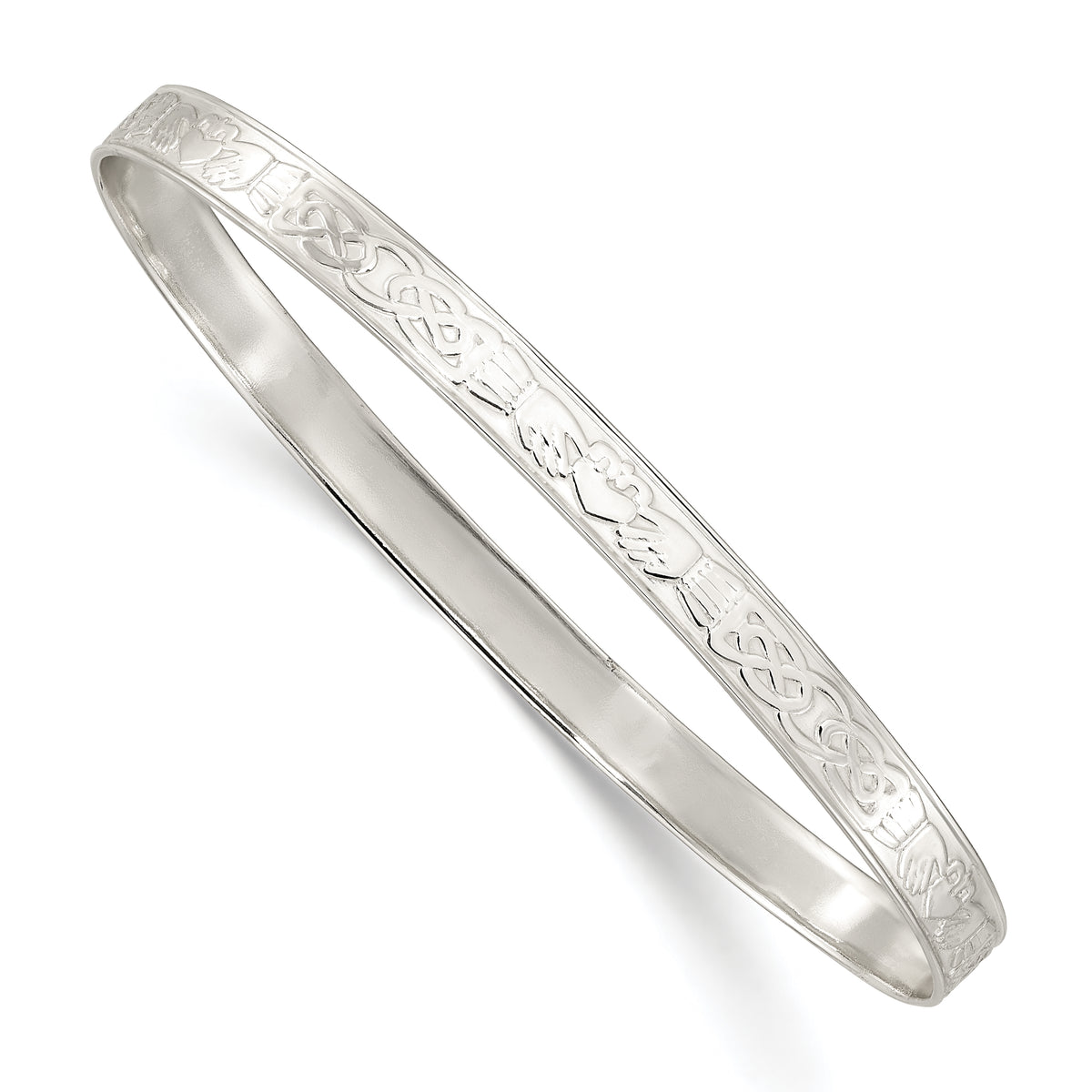 Sterling Silver Polished 5.25mm Claddagh Slip-on Bangle