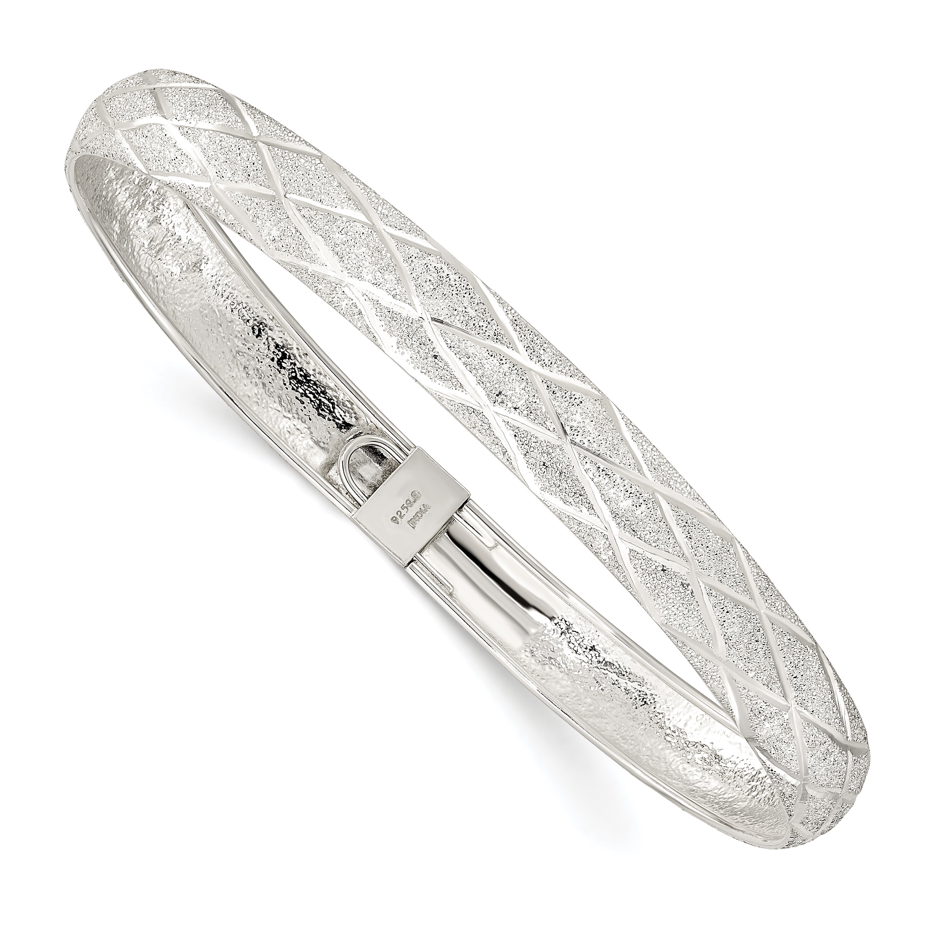 Sterling Silver Laser-cut X-Design 7.5mm Oval Flexible Bangle