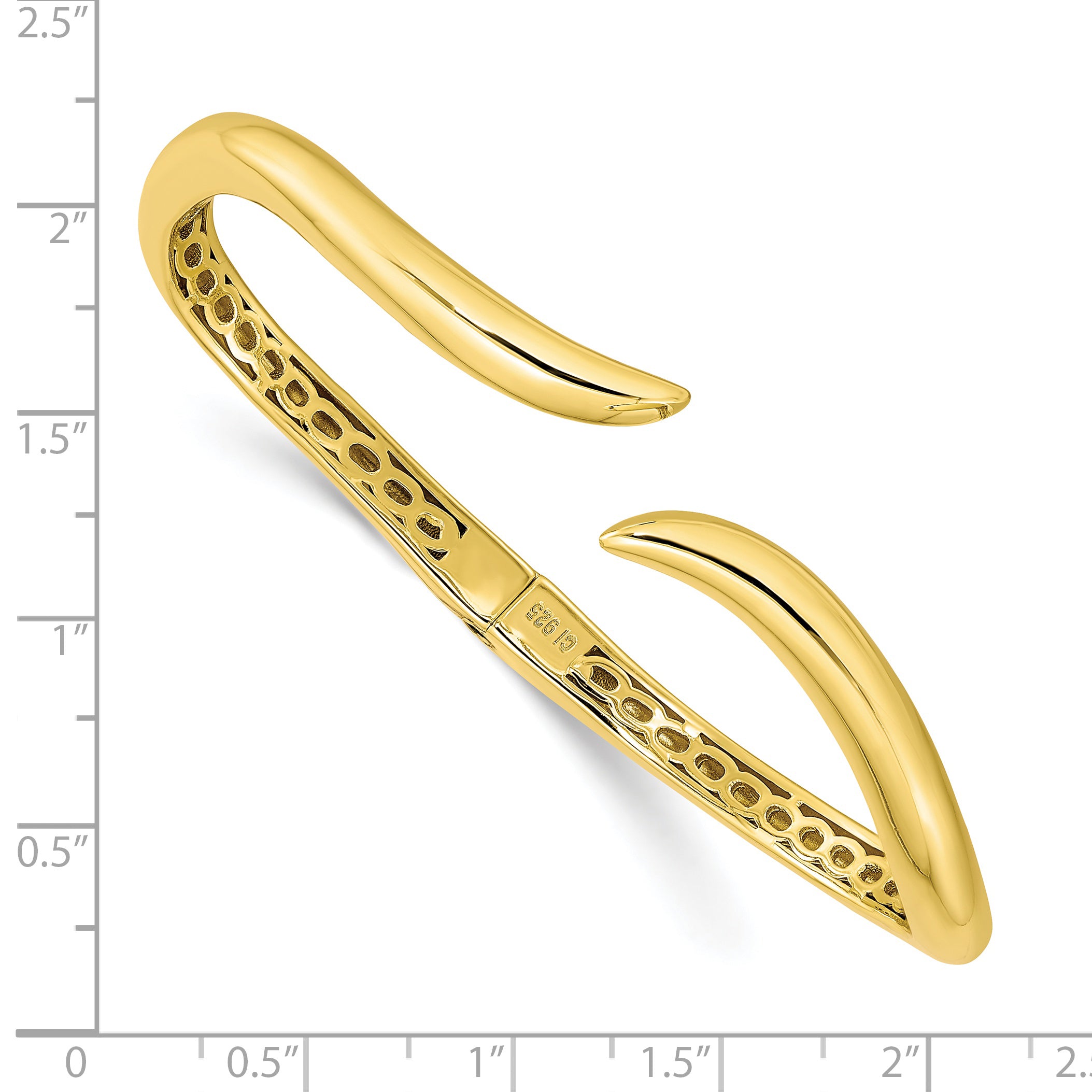 Sterling Silver Gold-tone Polished Wavy Hinged Bangle