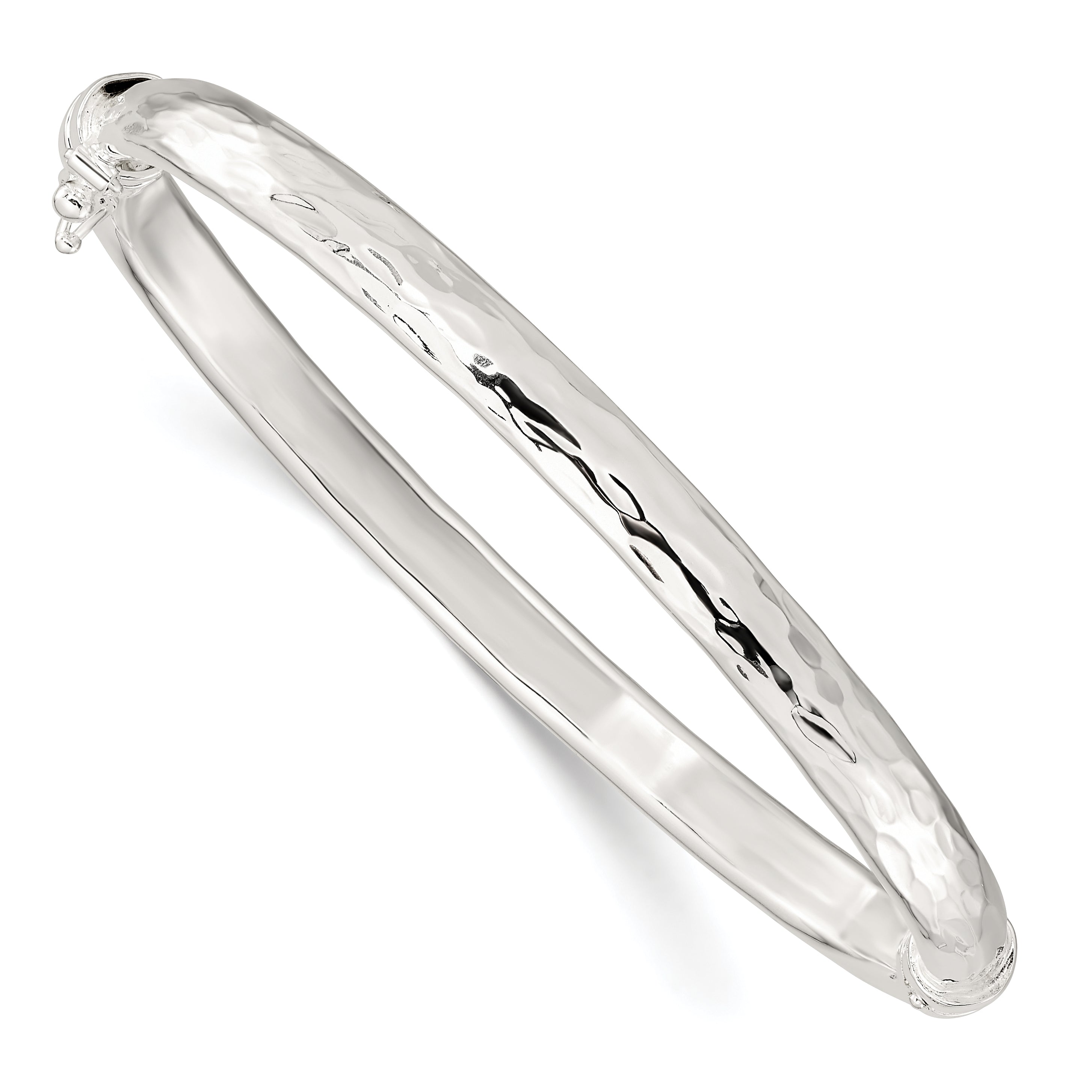 Sterling Silver Polished Textured Hinged Bangle