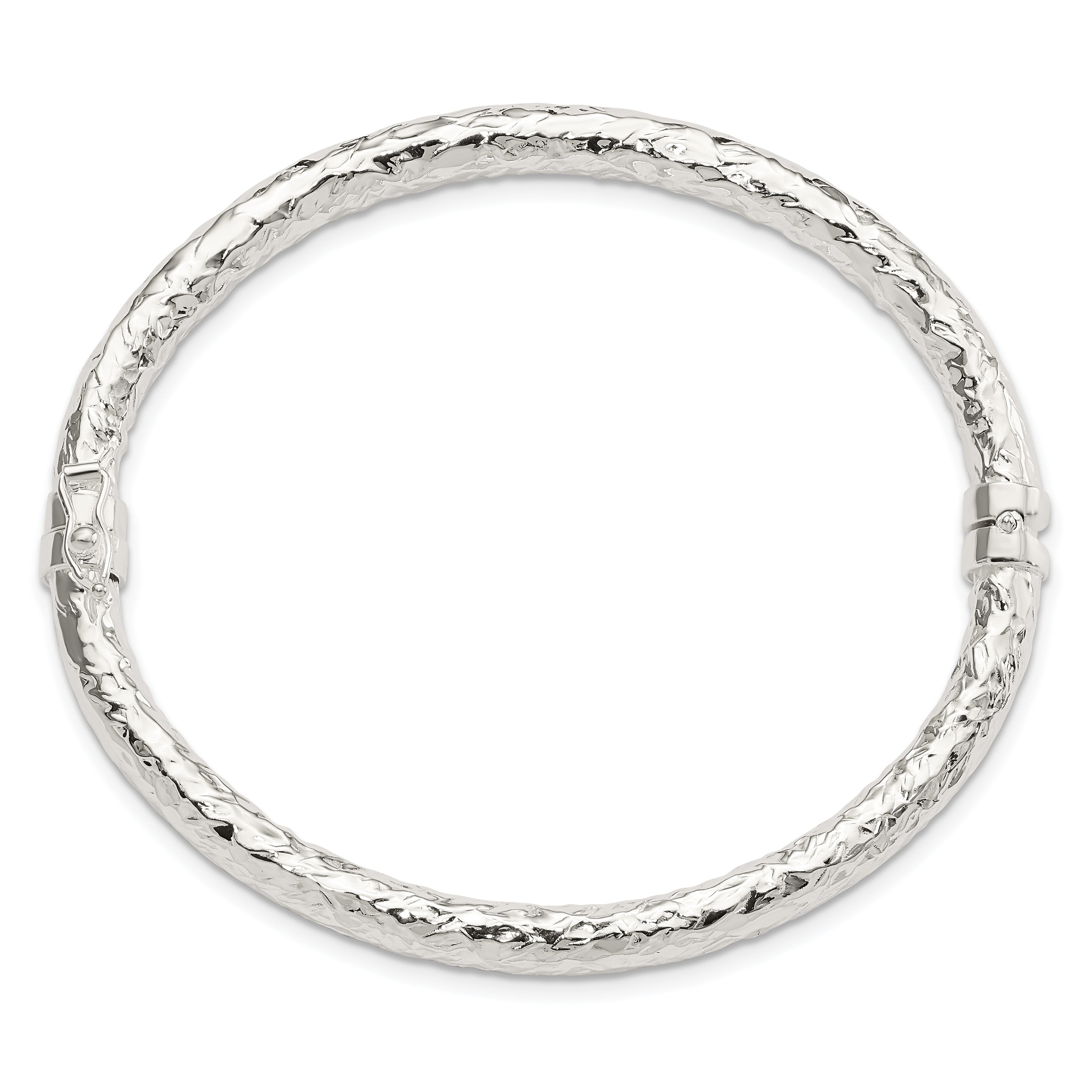 Sterling Silver Polished Textured Hinged Bangle