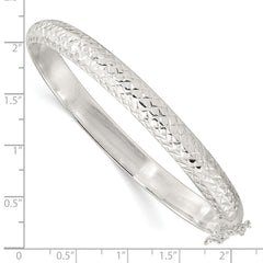 Sterling Silver Rhodium-plated Polished and D/C 7.00mm Hinged  Bangle