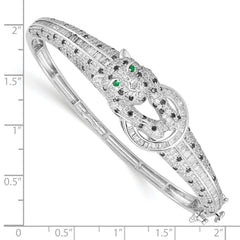 Sterling Silver Rhodium-plated Polished CZ Cheetah Hinged Bangle