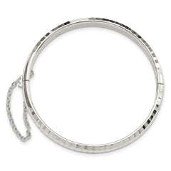 Sterling Silver Rhodium-plated Polished & Diamond-cut 5mm with Safety Clasp Hinged Children's Bangle